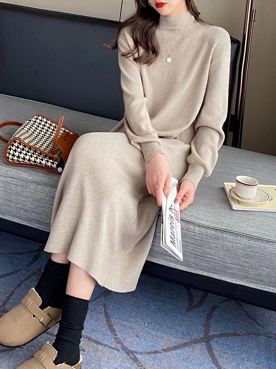 

A Dress stitching suspender dress spring solid color round neck waist slimming bag hip short skirt women's long skirt