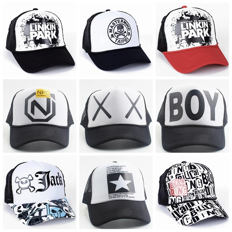 

New Summer Caps Adjustable Mesh Snapback Hip Hop Skull Printing Baseball Cap Women Men's Breathable Casual Trucker Sun Hat Cap
