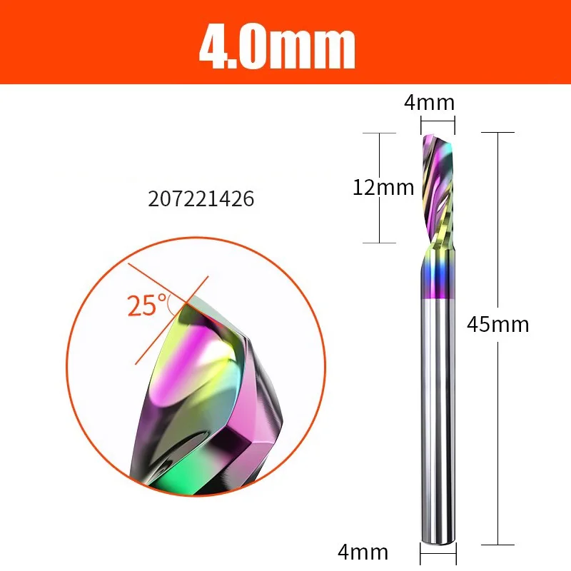 

HUHAO 3,175 мм спиральная фреза с хвостовиком, фреза с одной канавкой, цветное покрытие, концевая фреза с ЧПУ, акрил из ПВХ