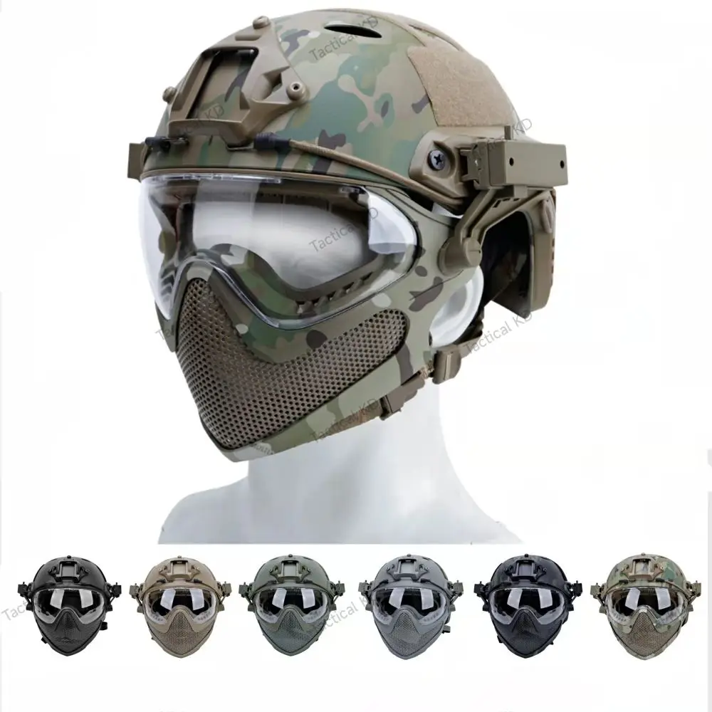 

Tactical Fast Helmet Airsoft Full Face Protection Helmet with Removable Face Mask Army Combat Hunting Paintball Game CS Helmets