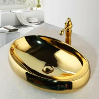 bathroom made ceramic gold glaze porcelain art bathroom sink faucet basin with gold mixer taps set