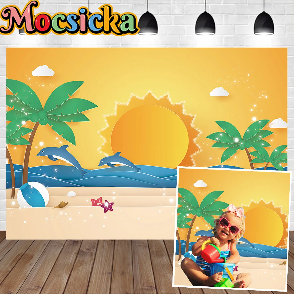 

Summer Beach Sun Baby 1st Birthday Background Decor Palm Tree Surfboard Photography Backdrop Prop Boy Girl Party Studio Photo