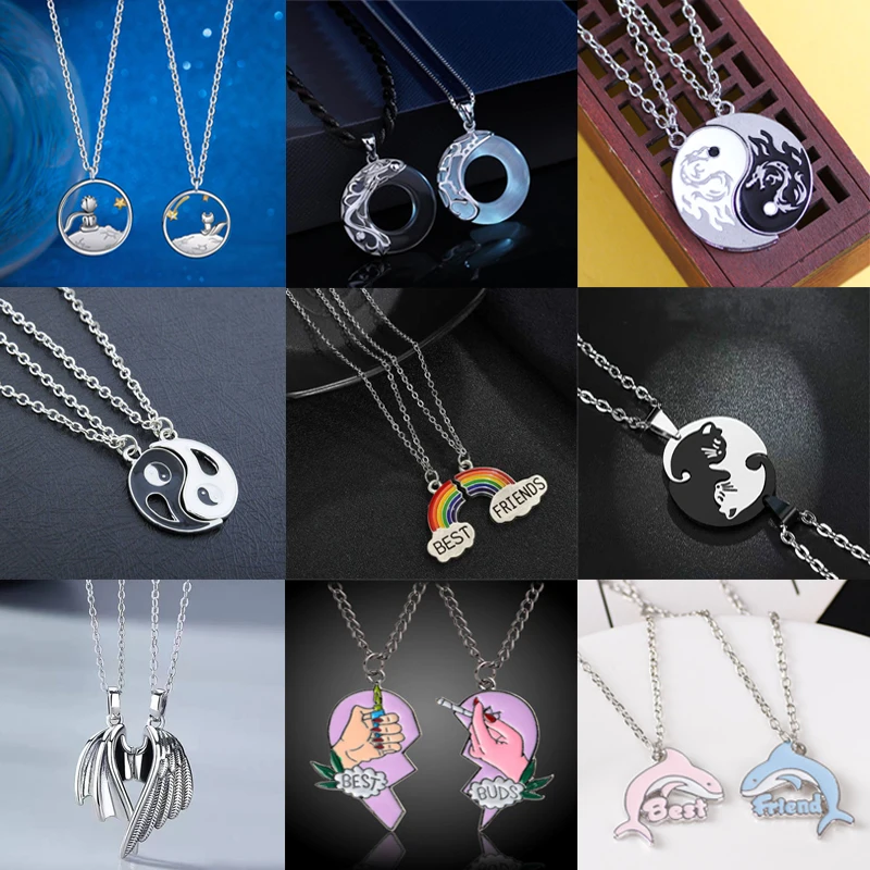 

2Pcs/Set Fashion Best Friends Honey Love Couple Pendant Necklace Rainbow Broken Heart BFF Good Friends Friendship Jewelry Gift