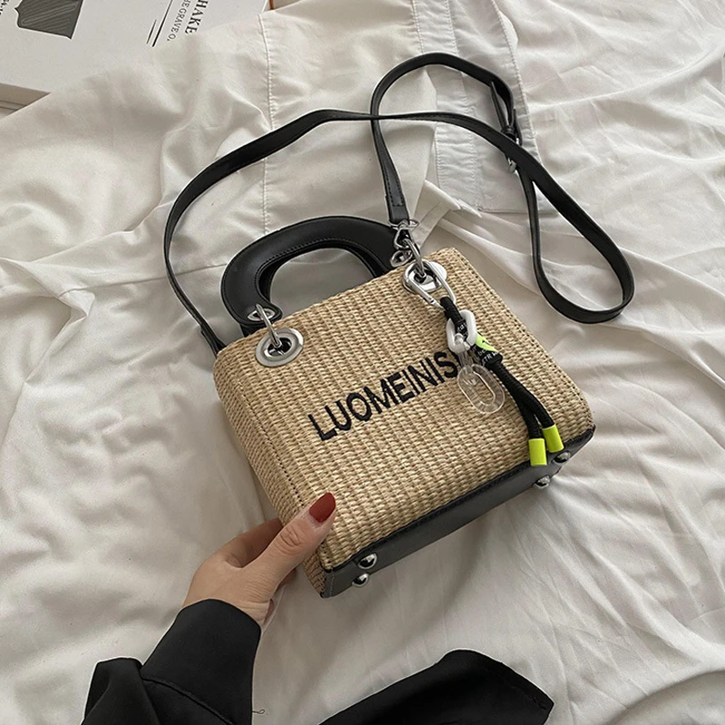

Соломенные Сумочки для женщин, брендовые сумки через плечо, модная летняя женская сумка, роскошная дизайнерская сумка, Женская трендовая су...