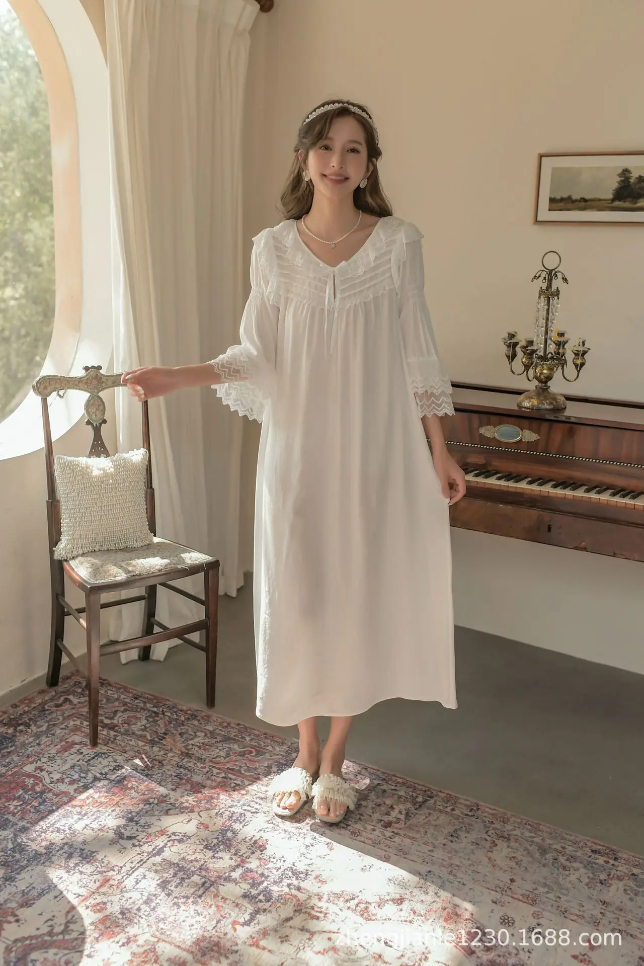 Palace Princess Nightdress Women's Spring Autumn 2022 New Mesh Long Sleeve Nightgown Home Clothes Sleepwear Lady Dress Nightwear