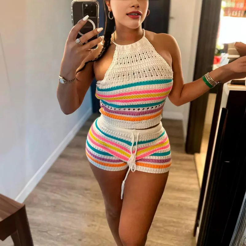 2024Amazon летняя женская одежда новый свитер модный топ с открытой спиной и лямкой на