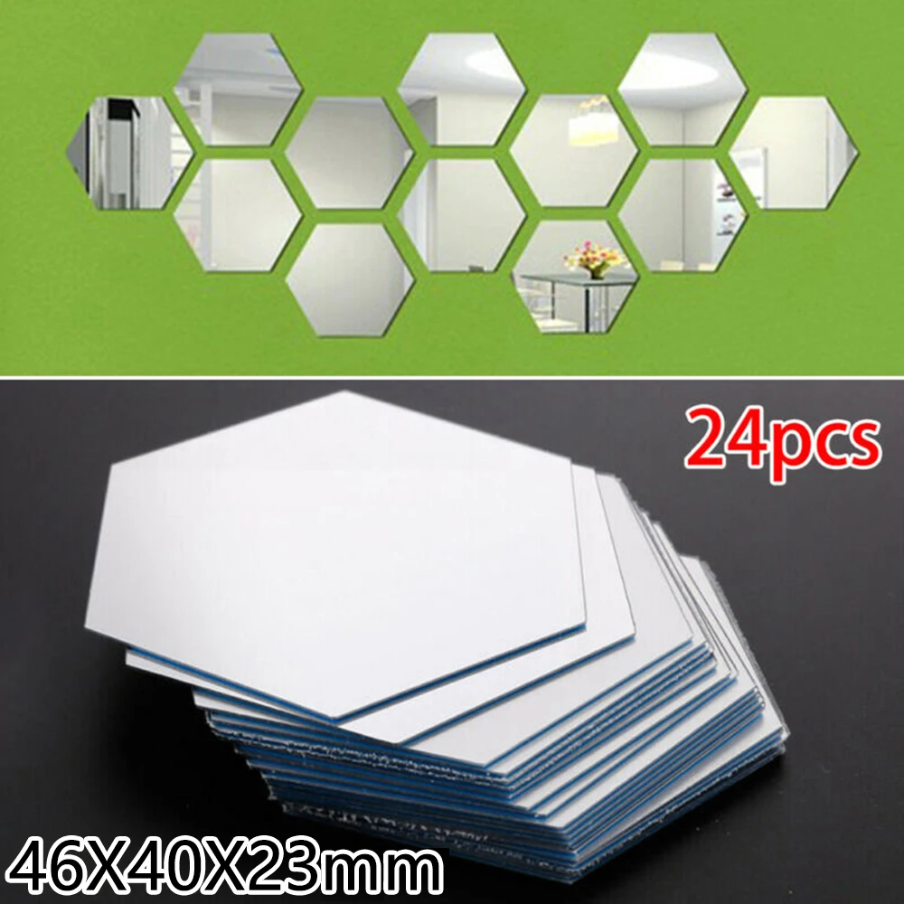

24 Pcs Wall Stickers 3D Mirror Hexagon Removable Decal Mural DIY Decorative Mirror Paste Living Room Home Decor Wall Sticker