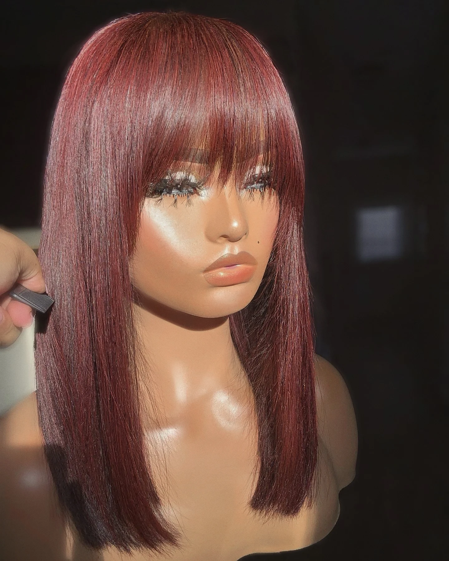 

99J Colored Bob Human Hair Wigs With Bangs 180% Burgundy Straight Short Full Machine Made Glueless Wigs For Women Brazilian Remy