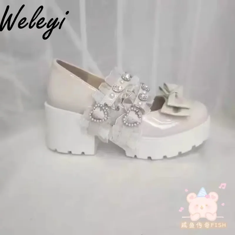 Новинка японские осенние туфли на платформе и высоком каблуке серия Sweet Mine