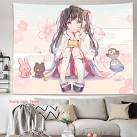cute beautiful girl tapestries home background wall tapestry anime girl mural bedroom wall hanging pink blue cute fashion decor