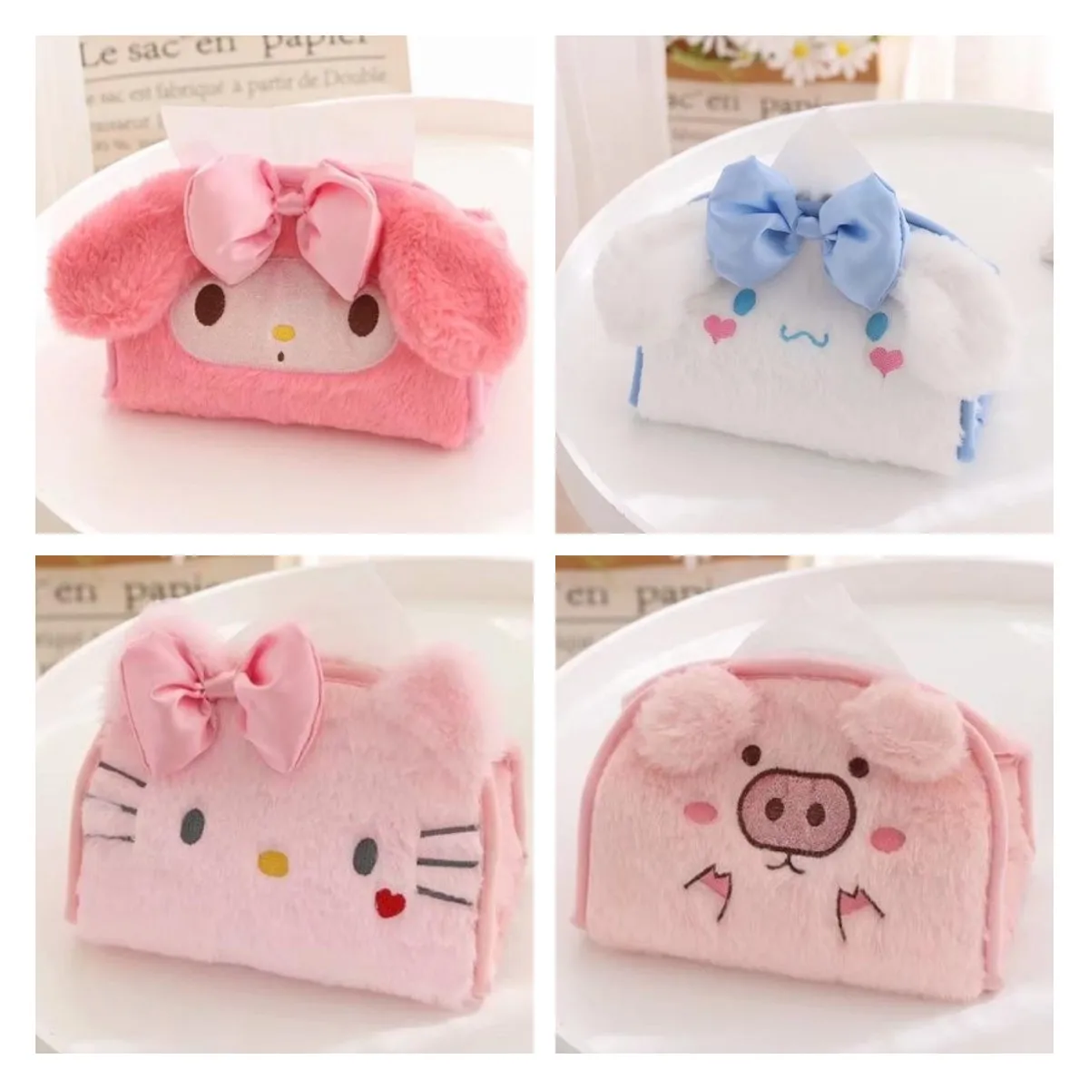 

Girl Heart Kawaii Sanrio Cinnamoroll Cartoon Plush Tissue Cover Home Car Vehicle Living Room Tissue Box Paper Storage Box