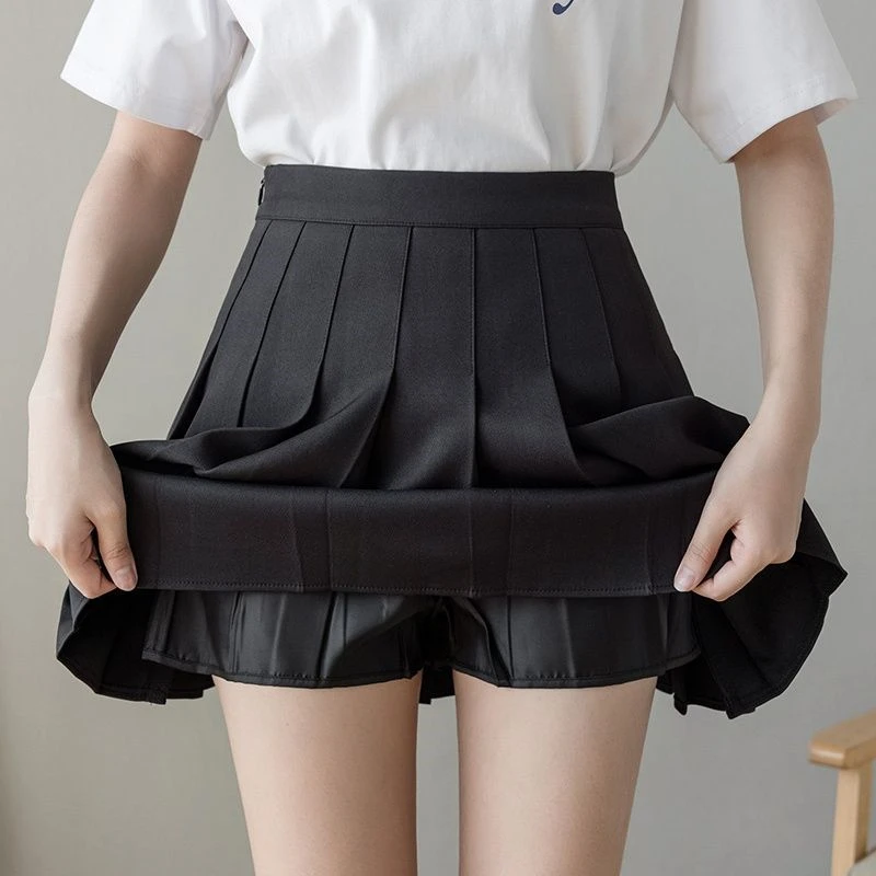Юбка женская плиссированная с завышенной талией, повседневная Милая трапециевидная мини-юбка в японском стиле Харадзюку, черная белая, в стиле преппи, Y2k, на лето