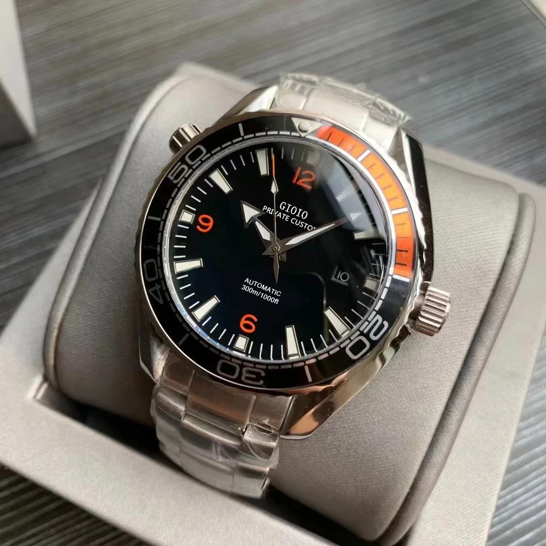 

Роскошные Мужские автоматические механические часы, черные керамические часы из нержавеющей стали, светящиеся с сапфировым календарем