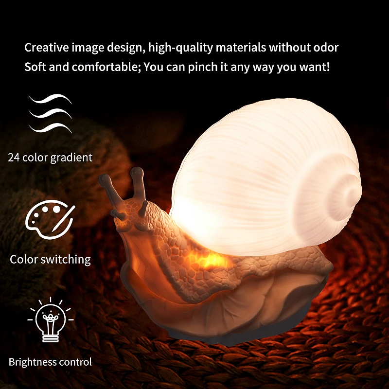

ABS Material Simulation Snail Atmosphere Light Touch Automatic Dimming RBG Small Night Light Room Decoration Lighting Fixtures