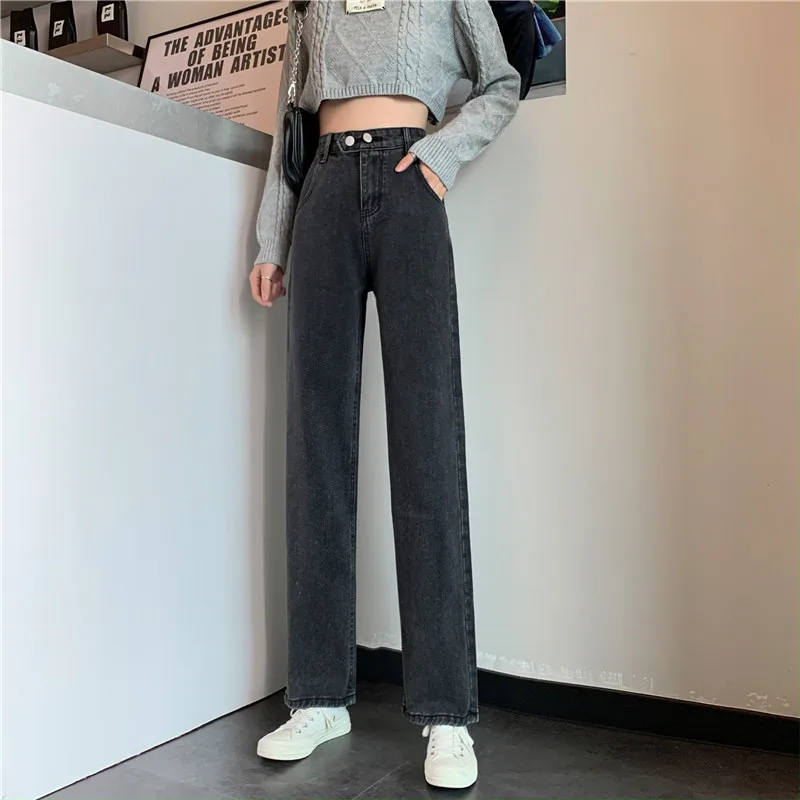 

N6701 новые джинсы женские прямые свободные длинные брюки с высокой талией и широкими штанинами джинсы