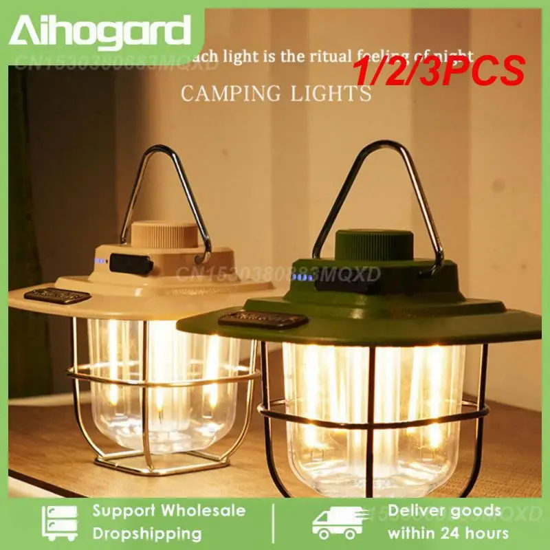 

1/2/3PCS Retro Camping Lights Portable Camping Lantern Dimming Rechargeable LED Hanging Lights Power Bank Travel Tents Camp