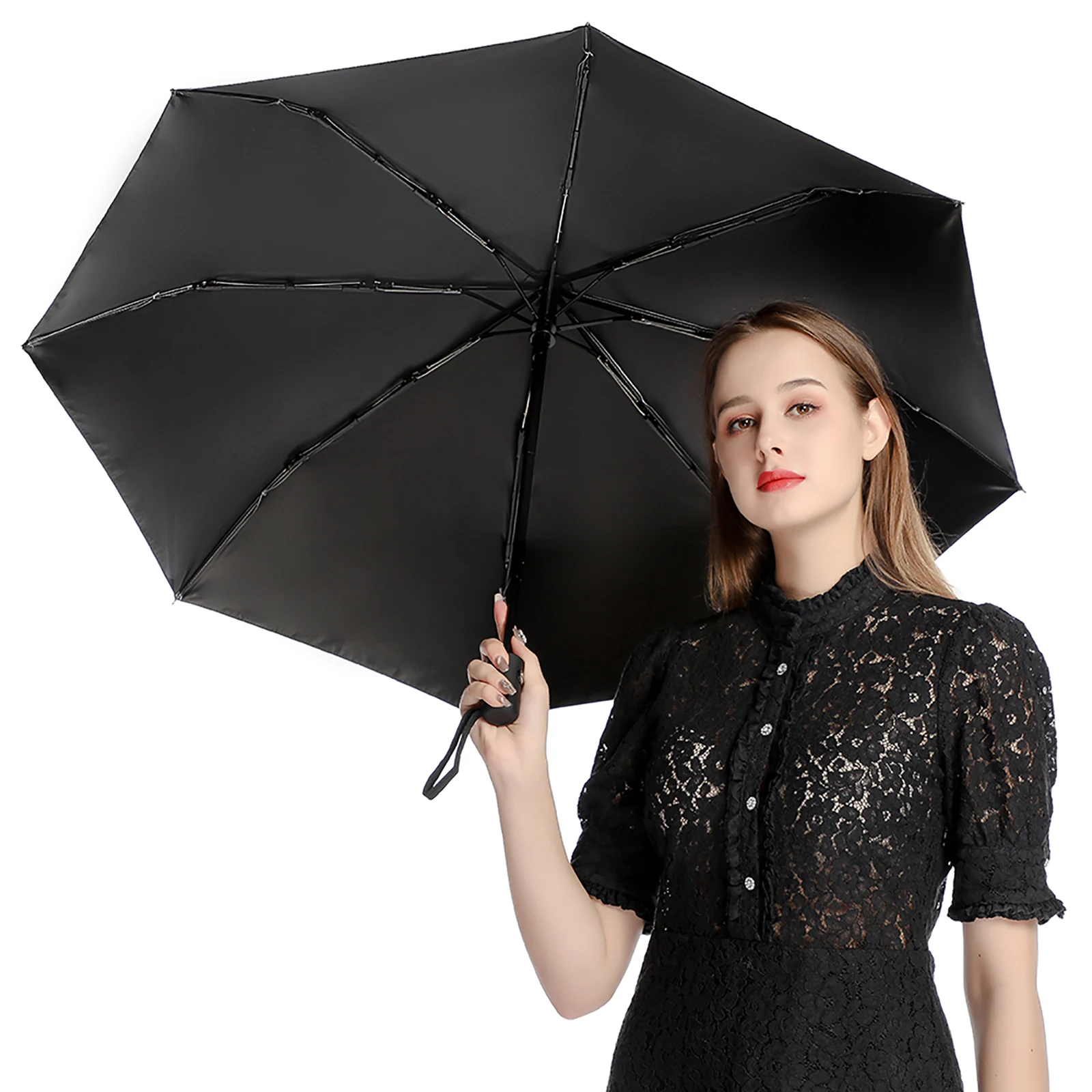 Dolphin 3 Fold Auto Umbrella Mystical Realms  Harmonious Wind Resistant Umbrella Black Coat Ligthweight Umbrellas for Female images - 6