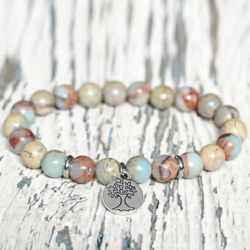 Ruberthen новый дизайн 8 мм Aqua Terra Jasper драгоценный браслет Модный женский с деревом