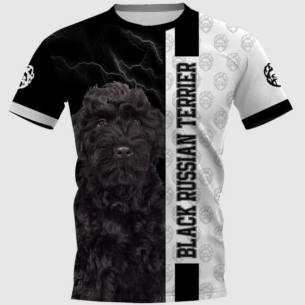 

CLOOCL Russian Terrier T-shirts 3D Graphic Black Sky Lightning Animals T-shirt All Printed Pullovers Tops Men Clothing S-7XL