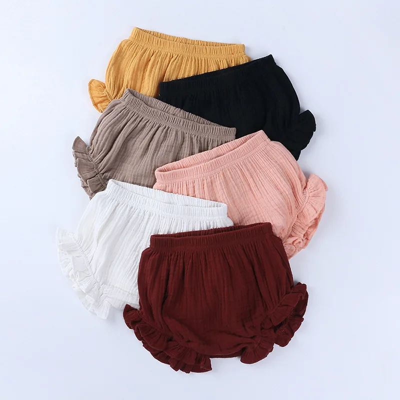 

MILANCEL 2022 Summer New Baby Pants Baby Solid Color Casual Briefs Lace Elastic Waist Shorts