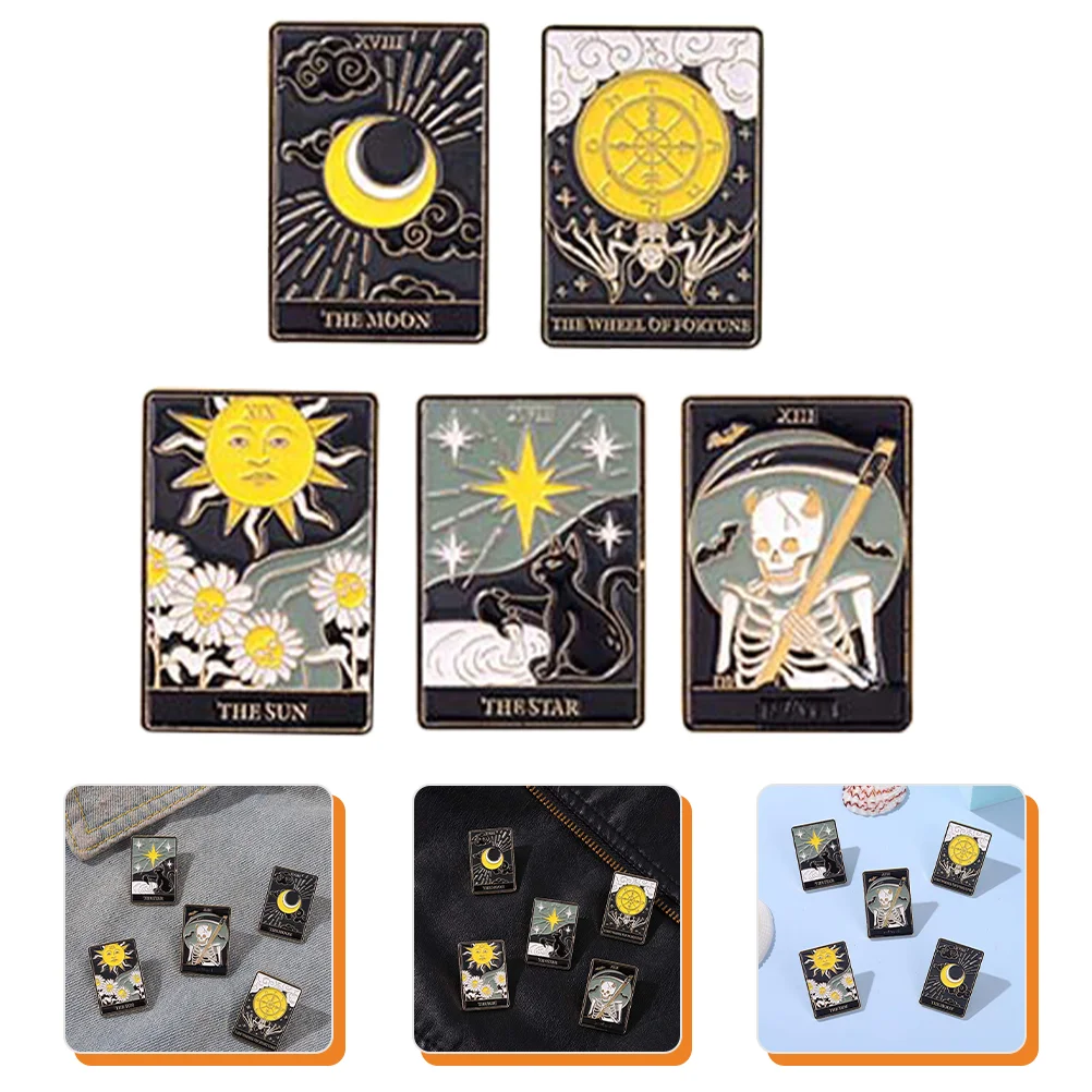 

5 Pcs Set Tarot Cards Brooch Hats Men Fashion Metal Pin Thinsulate Women Enamel Clothes