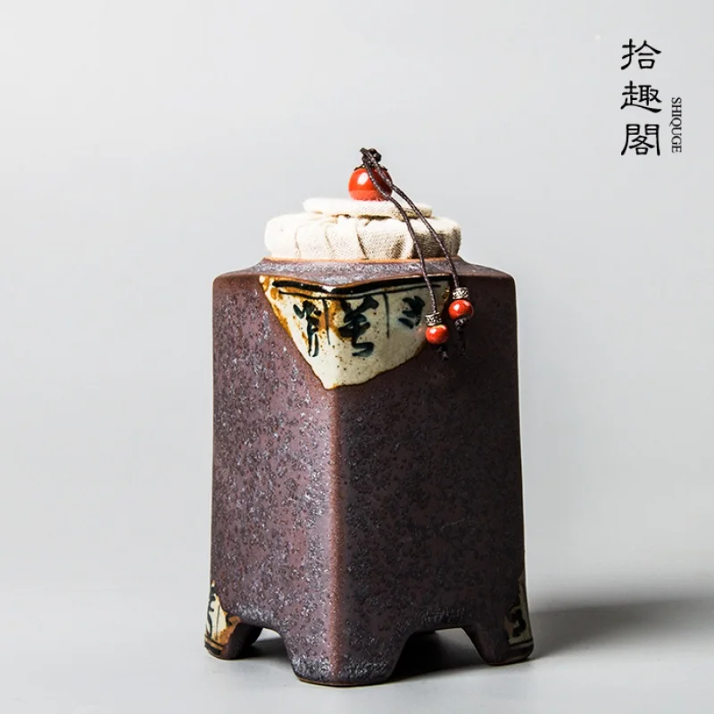 

Handmade Coarse Pottery Tea Pot Vintage Hand Painted Ceramic Tea Jar Household Storage Tea Caddy Pu'er Waking up Tea Jar Tea Cad