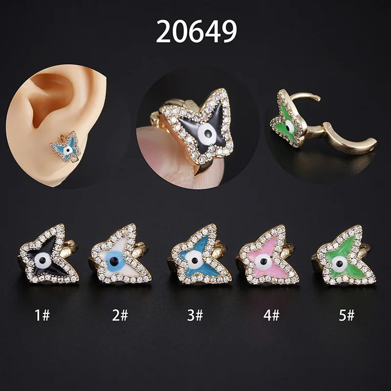 

1Piece Butterfly Evil Eye Small Earrings Ear Buckle 2022 Fashion Multicolor Oval Zircon Hoop Earring for Women Piercing Jewelry
