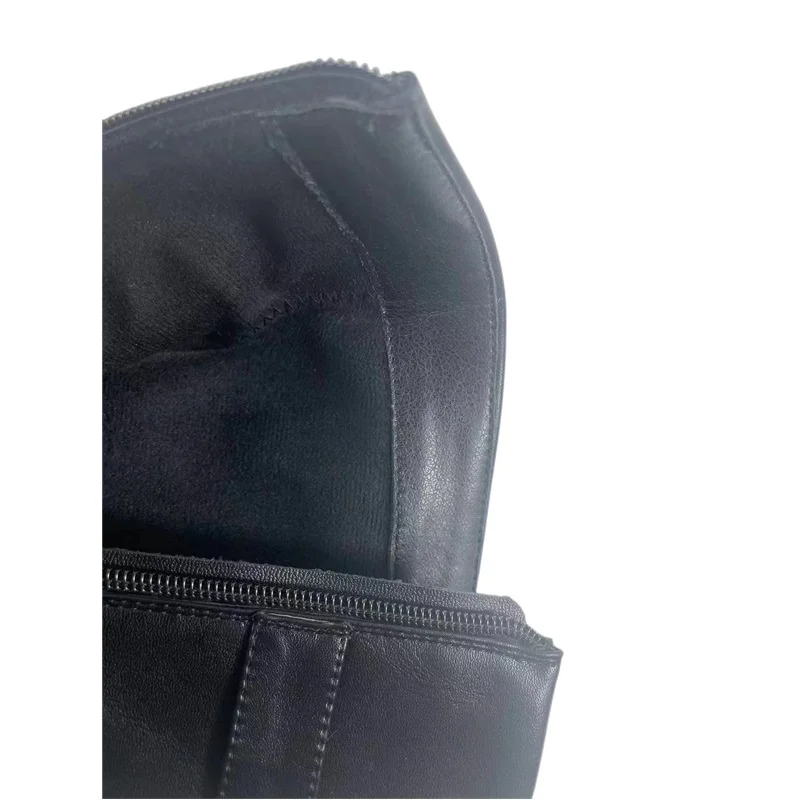 Woman Black Leather Thick Platform Mid-calf  Boots Women Winter Concise New Botas Chunky High Heel Female