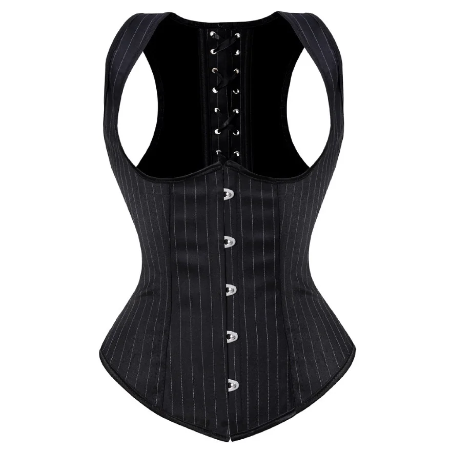 

Sexy Striped Straps Underbust Corset Vest Waist Cincher Slim Body Shaper Bustier Top Plus Size