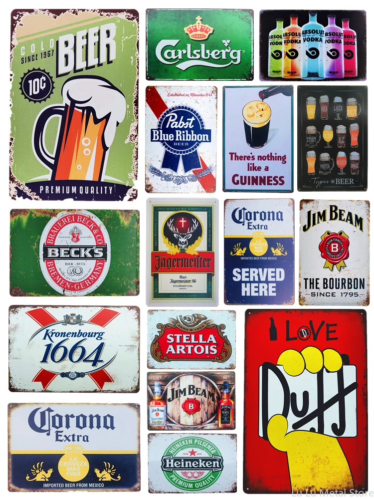 

Vintage Beer Whiskey Metal Tin Signs Plaque Bar Poster Home Wall Decor Man Cave Pub Tavern Decorative Plates room decoration