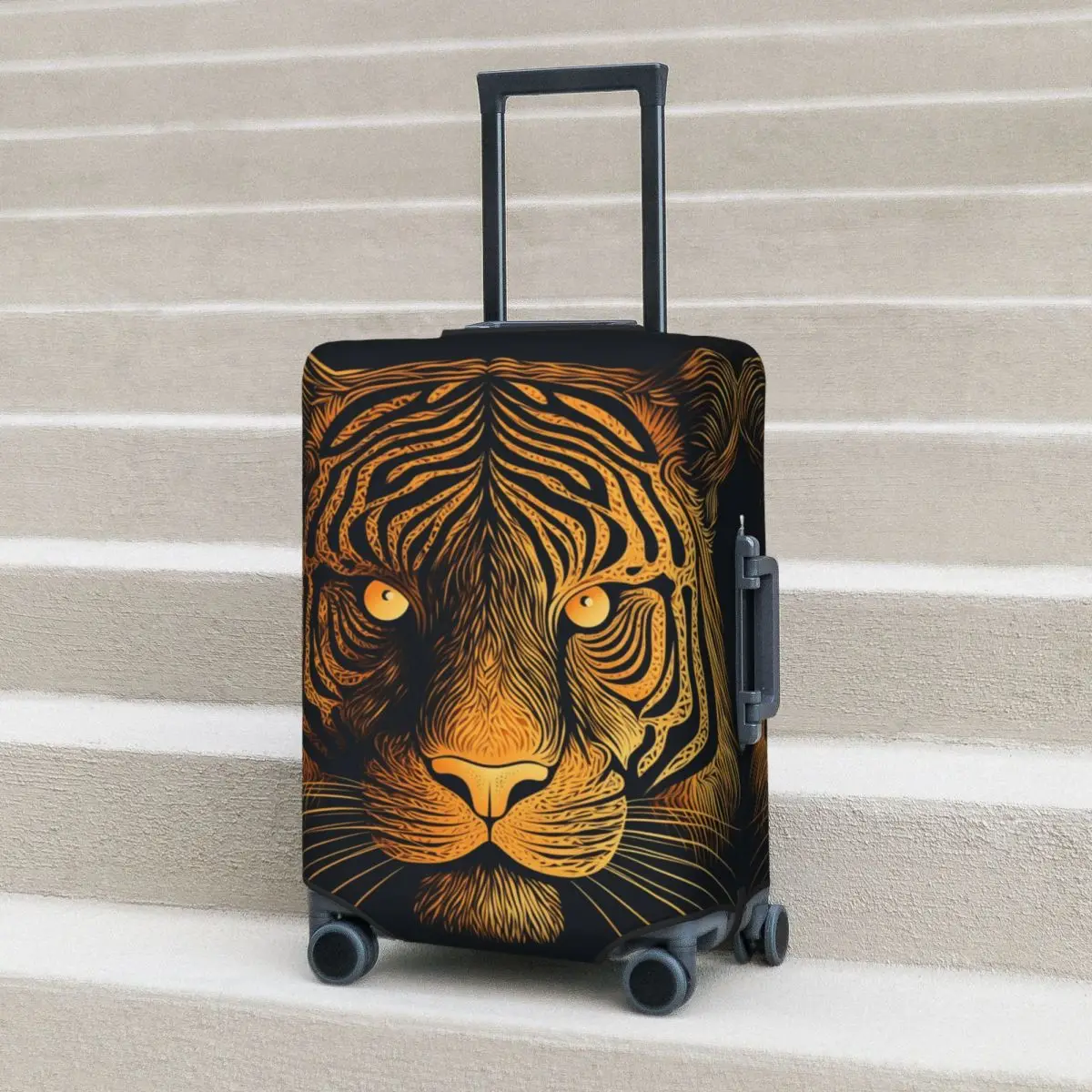 

Tiger Suitcase Cover Psychedelic Lines Portraits Cruise Trip Protection Flight Fun Luggage Accesories