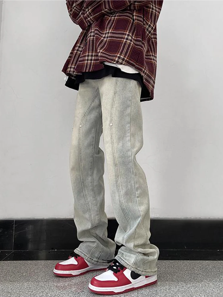 American VIBE Pants Loose Men's Cargo Y2K Jeans Loose Straight Straight Casual Jeans Fashion Street Clothing Men's Family Denim