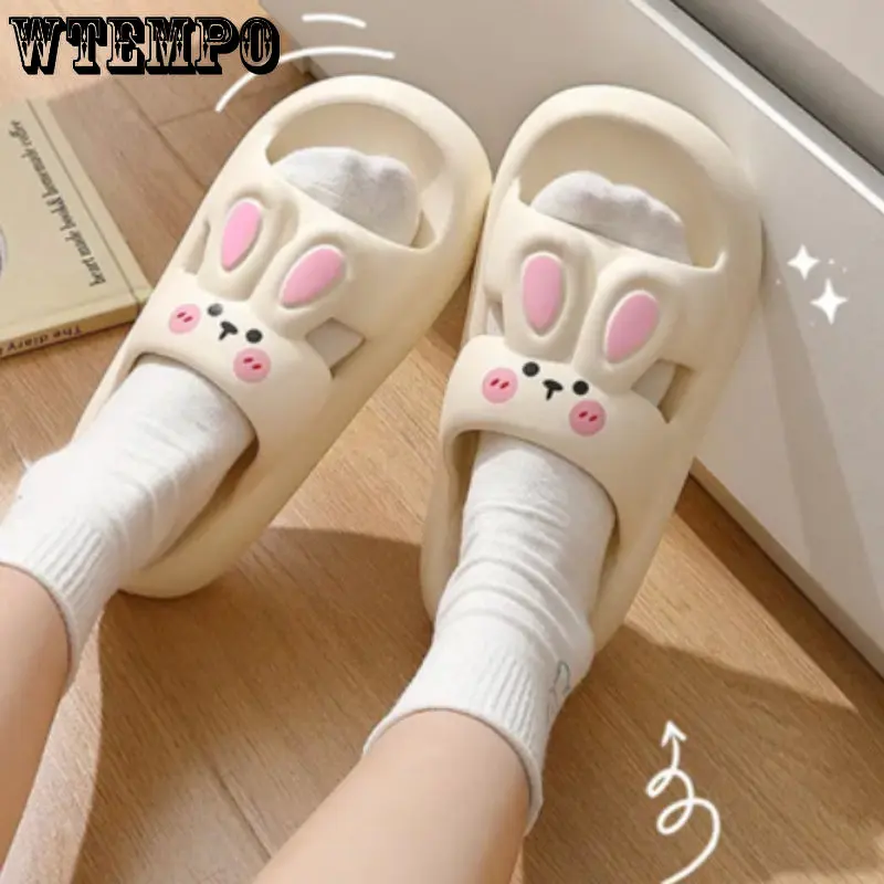 WTEMPO Cute Cartoon Rabbit Slippers Summer Soft Home Slides Adult Girl Lady Silent Indoor Floor Outdoors Fun Sandals Wholesale