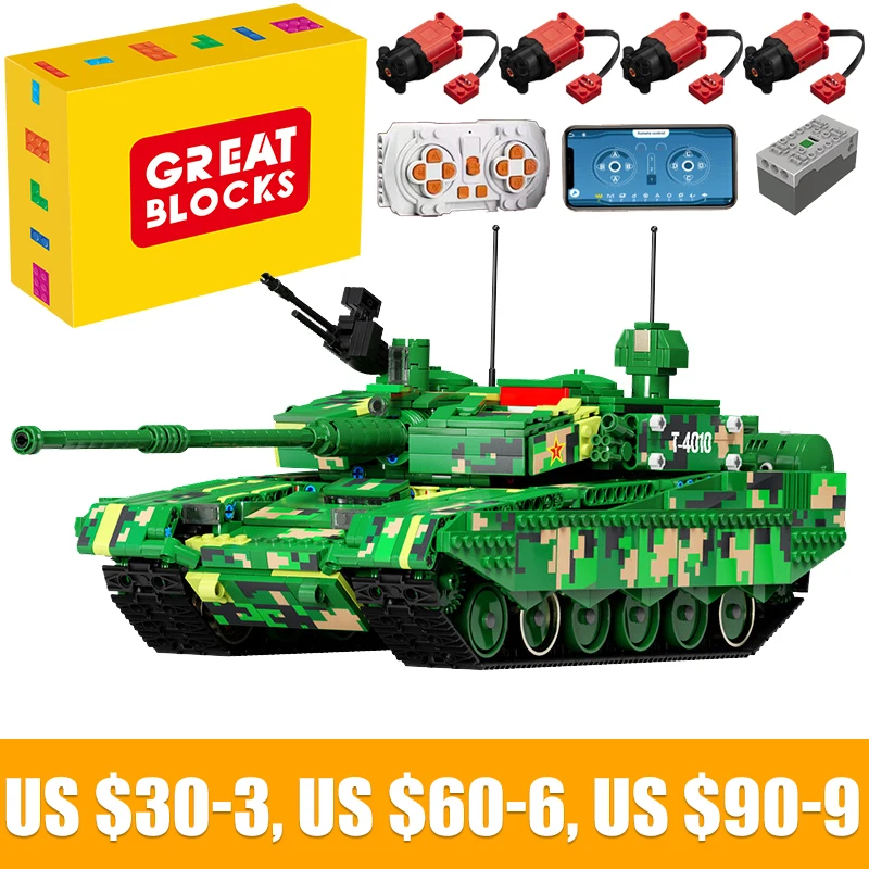 

T4010 Technical ZTZ-99A Tank Moter Power APP Remote Control WW2 Bricks Building Blocks Toys For Boys Moc Military Construction