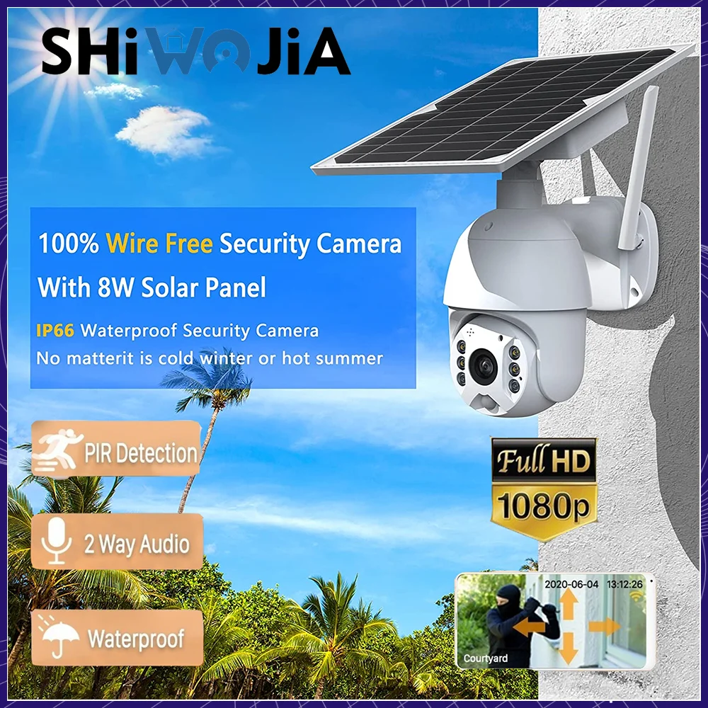 

SHIWOJIA 4X Zoom Solar 1080P Camera PTZ Surveillance CCTV Wireless Monitor Cloud PIR Motion Detection Solar Outdoor Cam