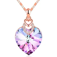 3 heart rose gold necklace crystals for women girl pendant elegant dainty anniversary jewelry gifts mothers day gift