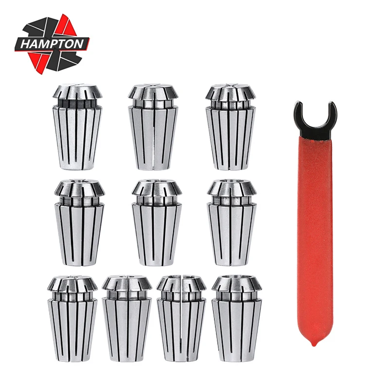 

HAMPTON 10pcs ER16 Collet Chuck With ER16 Wrench 1-10mm,ER Spring Chuck Clamping Tool for CNC Lathe Milling Cutter Tool Holder