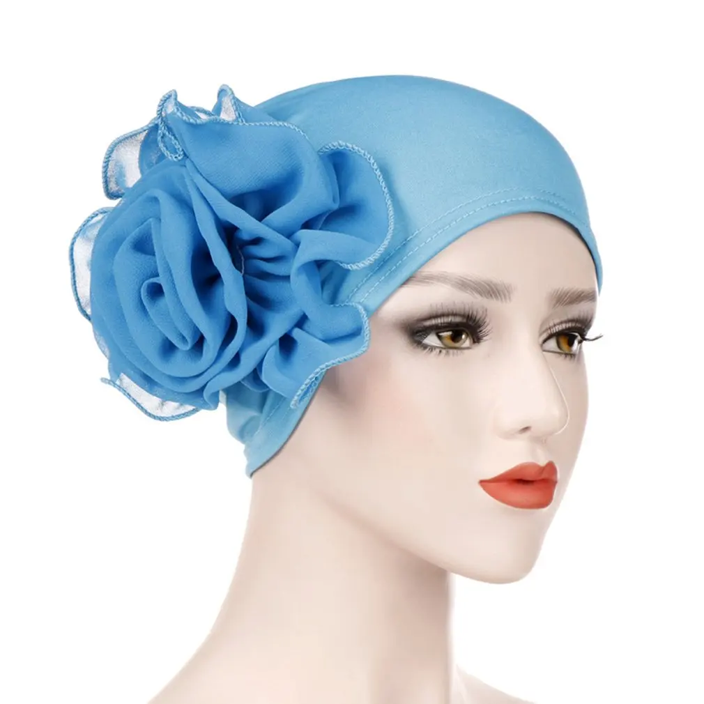 

Female Turban Hat Ladies Retro Big Flowers Hat Turban Elastic Chemo Brim Hat Cap Pile Cap Fashion Boho Hat
