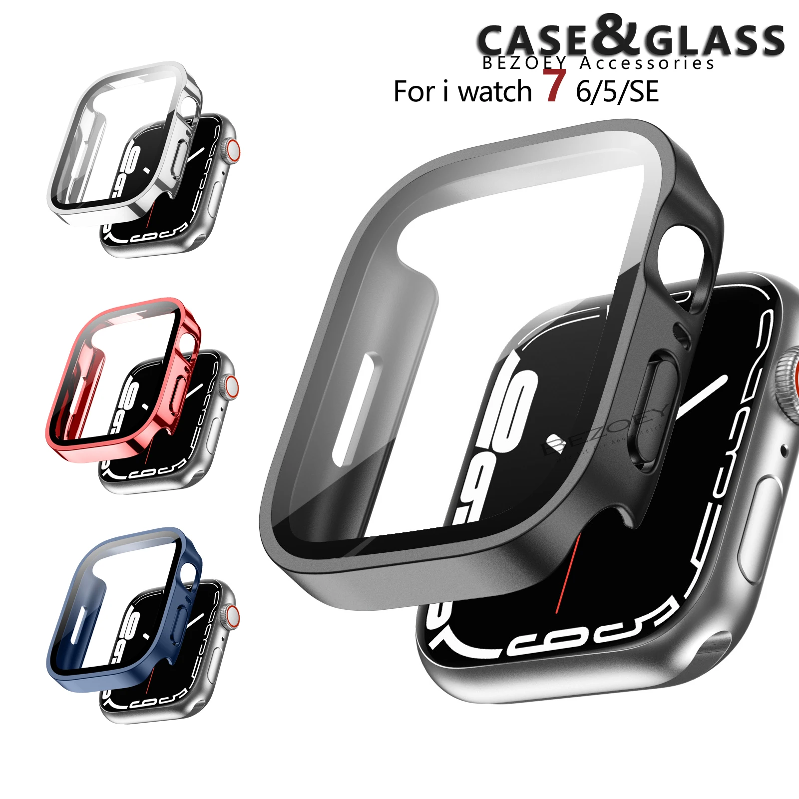 

Стекло + крышка для Apple Watch Чехол 7 45 мм 44 мм 40 мм 41 мм бампер закаленное защитное стекло аксессуары для экрана для IWatch серии 6 5 4