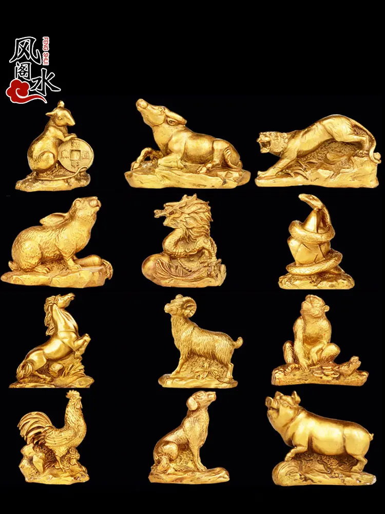 

Bronze zodiac ornaments Rat cow tiger rabbit dragon snake horse sheep monkey chicken dog pig desk decoration feng shui