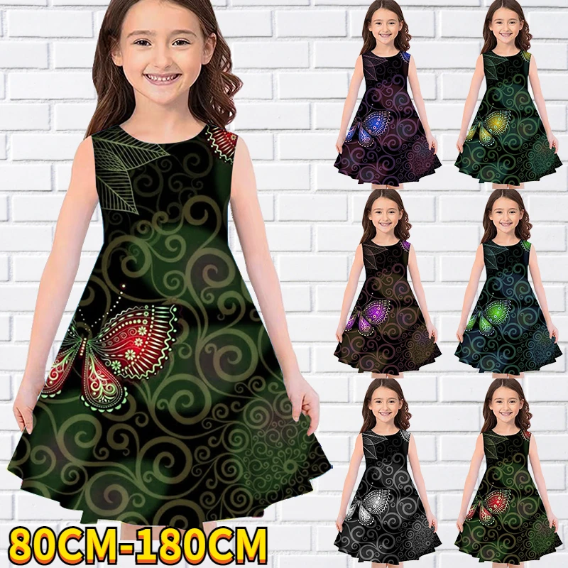 

Kids Little Girls Sleeveless Dress Girls Dress 3D Kids Butterfly Daily Casual Cute Sweet Over Knee Sleeveless Dress 80-180CM