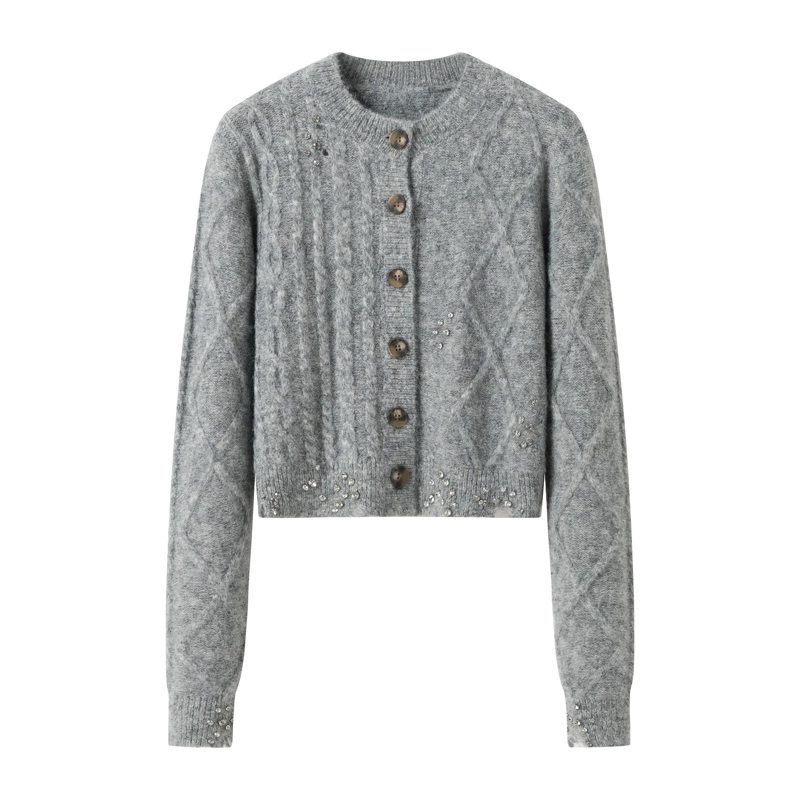 TRAF 2024 осенний элегантный асимметричный женский вязаный кардиган с рукавами на