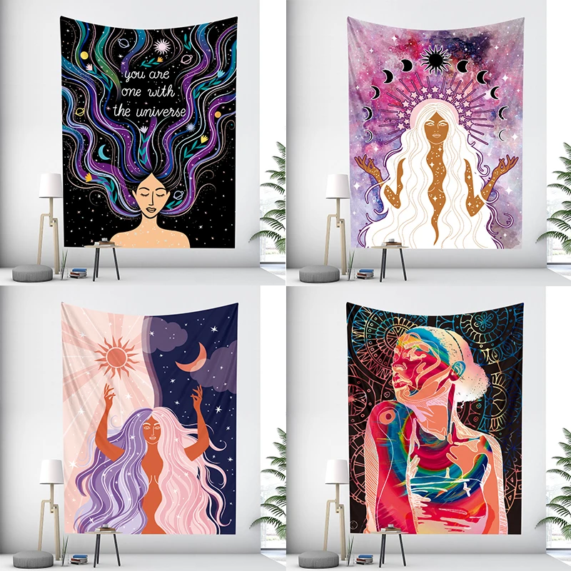 

Милый женский Таро Луна для украшения дома искусство фотография настенный подвесной Коврик для йоги можно настроить