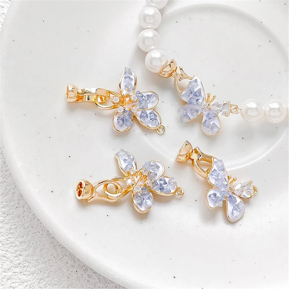 14k медная позолоченная синяя Хрустальная гардения бабочка жемчужная Пряжка