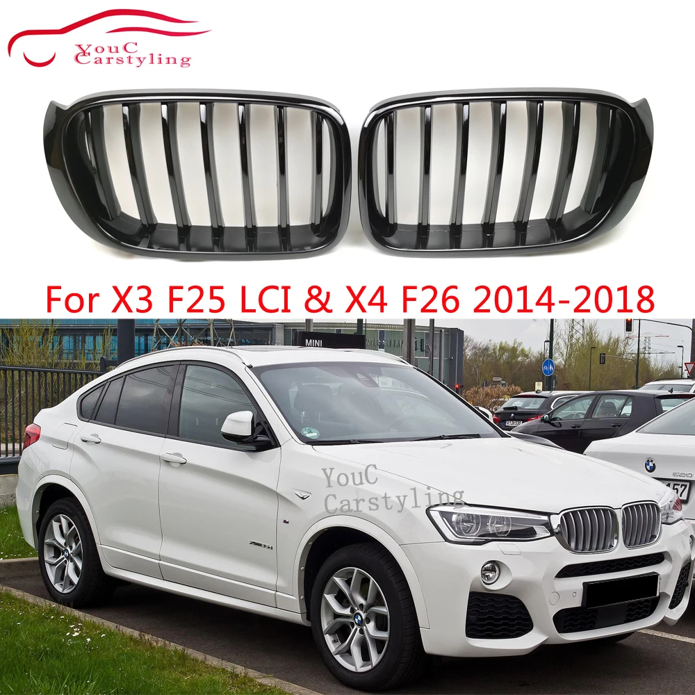 

Решетка для радиатора X3 X4 с одним радиатором передняя для BMW X3 F25 X4 F26 2014-2018, глянцевая черная решетка для радиатора, гоночная решетка