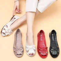 large size 42 wide fit womens sandals black butterfly peep toe elegant lady shoes top quality breathable women leather sandals