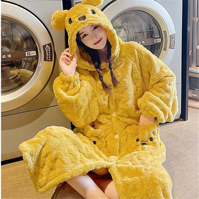 

Новинка осенне-зимняя модная свободная утепленная Фланелевая пижама средней длины с капюшоном и длинными рукавами женский тренд