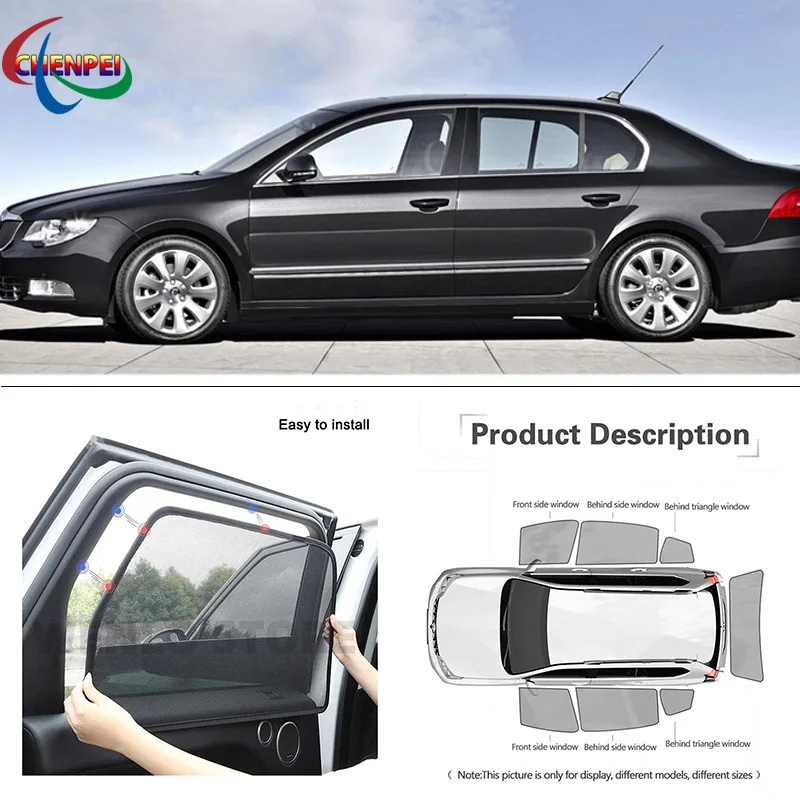 For Skoda Superb 2009-2014 Car Full Side Windows Magnetic Sun Shade UV Protection Ray Blocking Mesh Visor Decoration Accessories