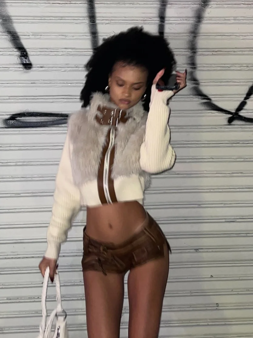 Женская куртка в американском уличном стиле с кожаным плетением и курткой из