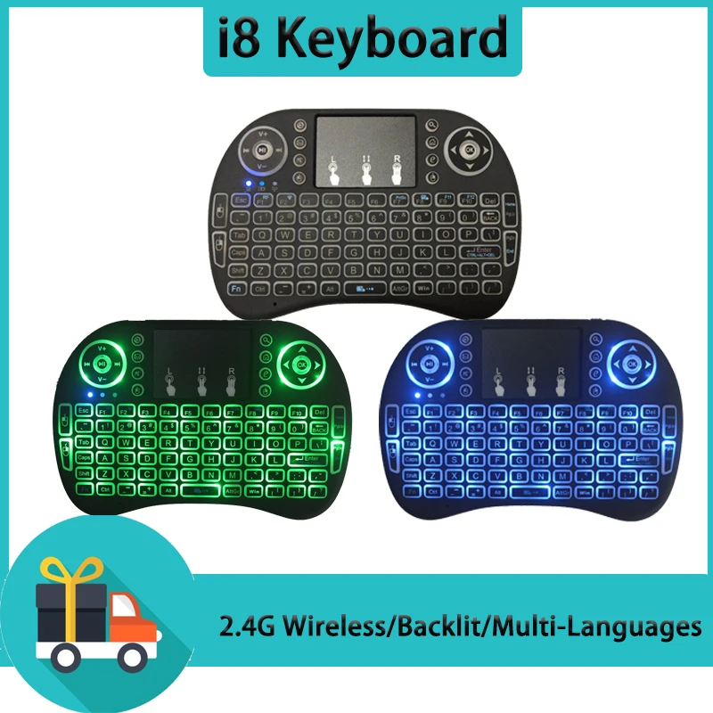 

I8 Backlit 2.4G Wireless mini Keyboard QWERTY English Russian Air Mouse Remote Touchpad for X96Q H96MAX V11 Android TV Box PC